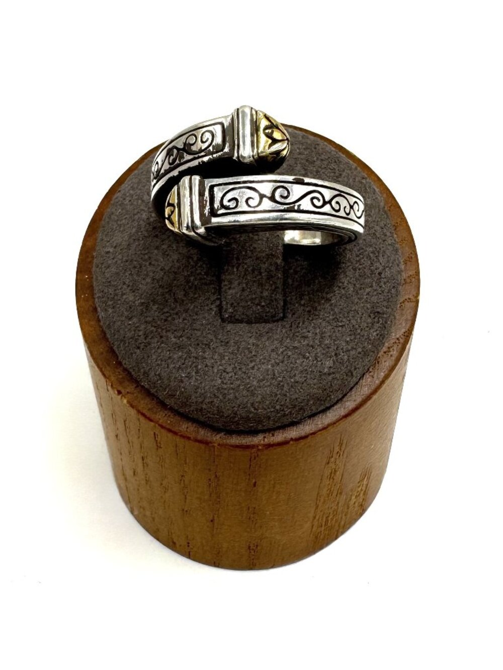 Two Tone Sterling Silver 925 Scroll Bypass Design 4.6mm Band Ring Size 8
